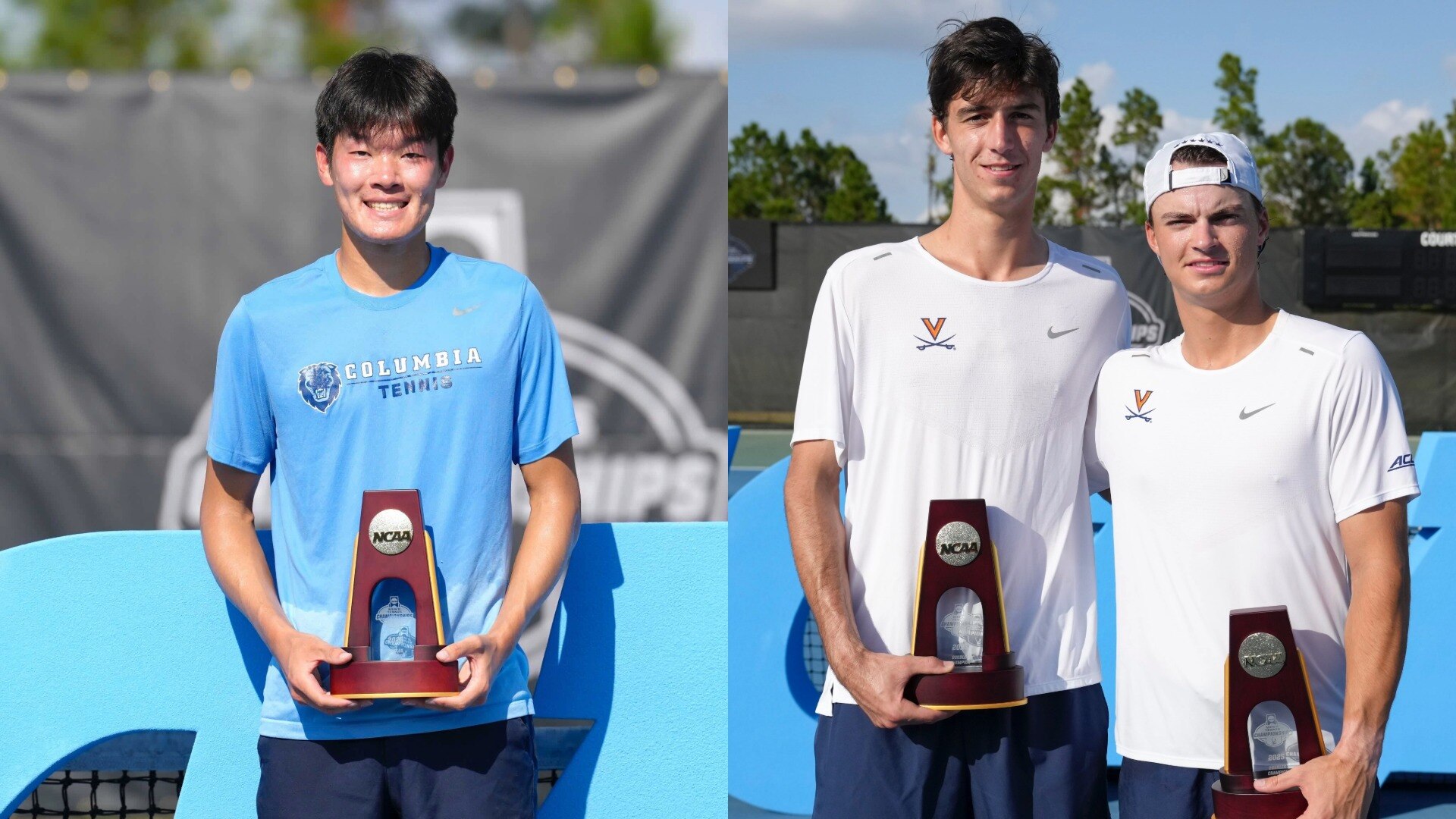 Columbia's Michael Zheng wins the 2025 DI men's tennis singles championship, and Virginia's Mans Dahlberg and Dylan Dietrich won the doubles championship.